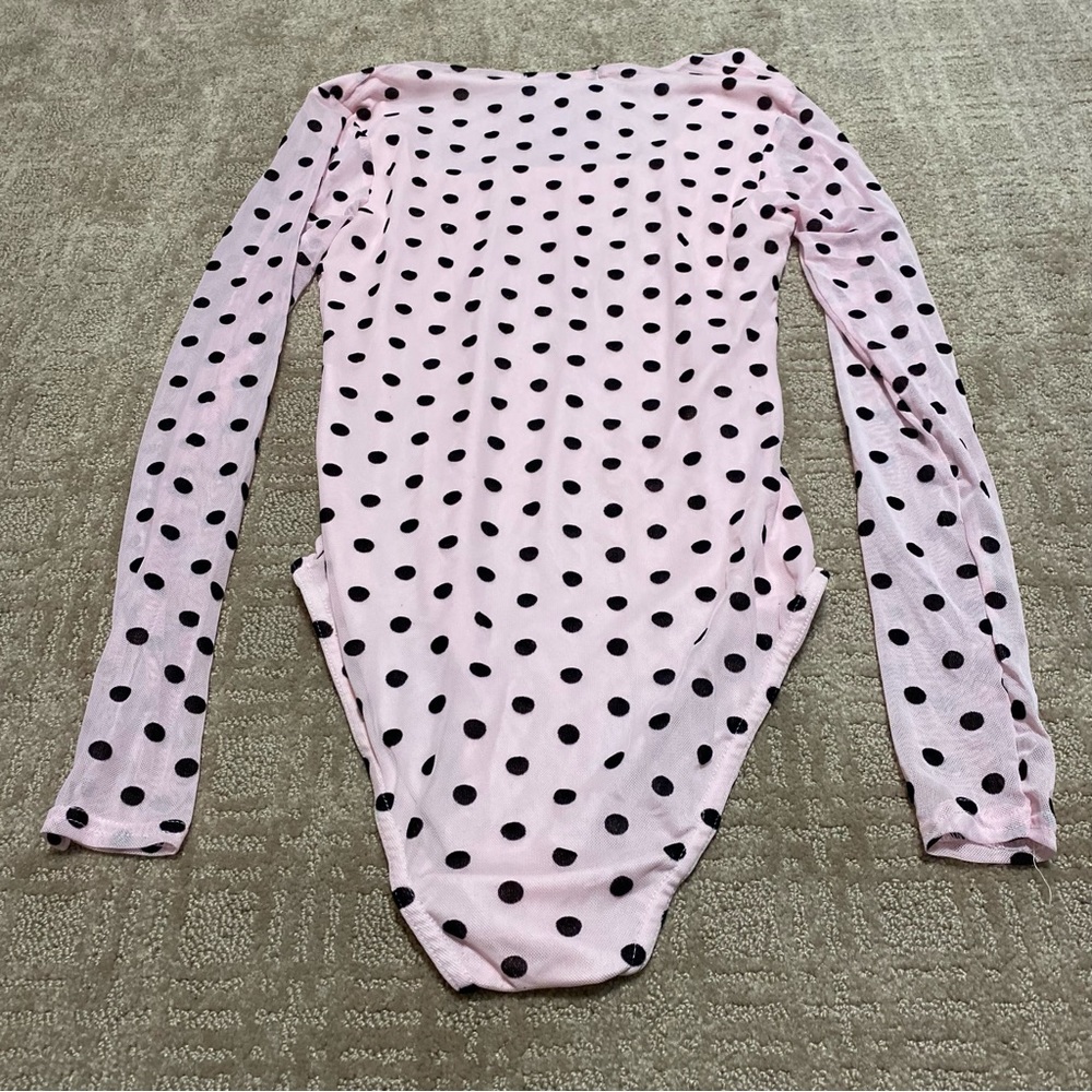 {NWT} Parisian Pink/Black Polka Dot Long Sleeve Bodysuit Size 4 - Picture 3 of 15